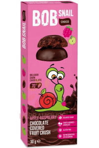 Bob Snail Choco Delicatese de fructe în ciocolată fără adaos de zahăr - măr, zmeură (30g) Obrázok pre Bob Snail Choco Delicatese de fructe în ciocolată fără adaos de zahăr - măr, zmeură (30g)